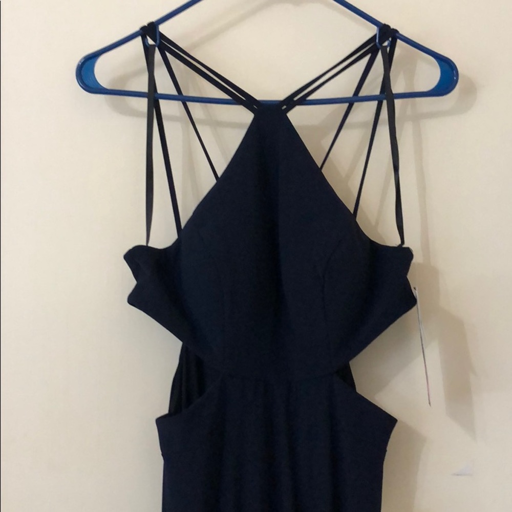 Dark Blue Long Gown with Cutouts and Slit